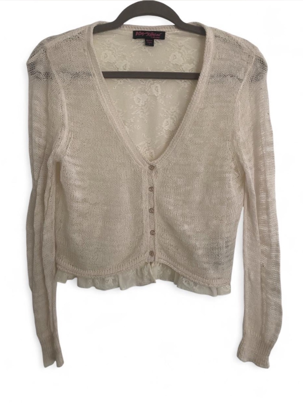 Y2K BETSEY JOHNSON CREAM LONG SLEEVE BUTTON DOWN CARDIGAN SIZE LARGE